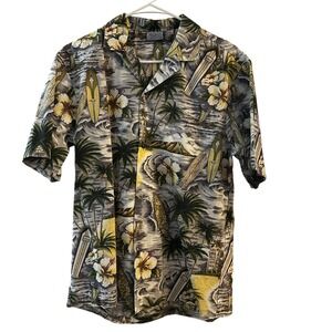 Royal Creations Mens Hawaiian Shirt Medium Surfboard Hibiscus Tropic Made in USA